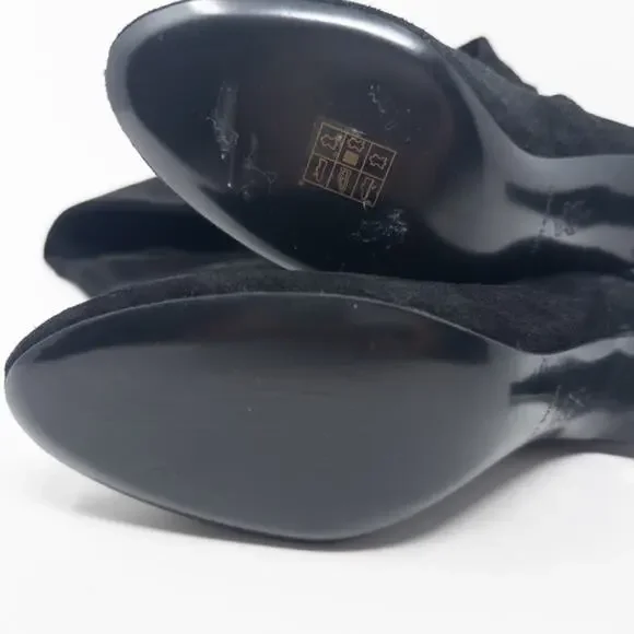 Tory Burch Over the Knee Stretch Boot Womens 7 Black Suede 80mm Snake Skin Heel - Picture 8 of 10